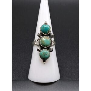 Triple Stone Silver Turquoise Ring